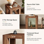 Solid Wood Side Table Set of 2, Farmhouse 2-Tier End Tables with Storage Shelves for Small Spaces, Living Room, Bedroom, Rustic Brown