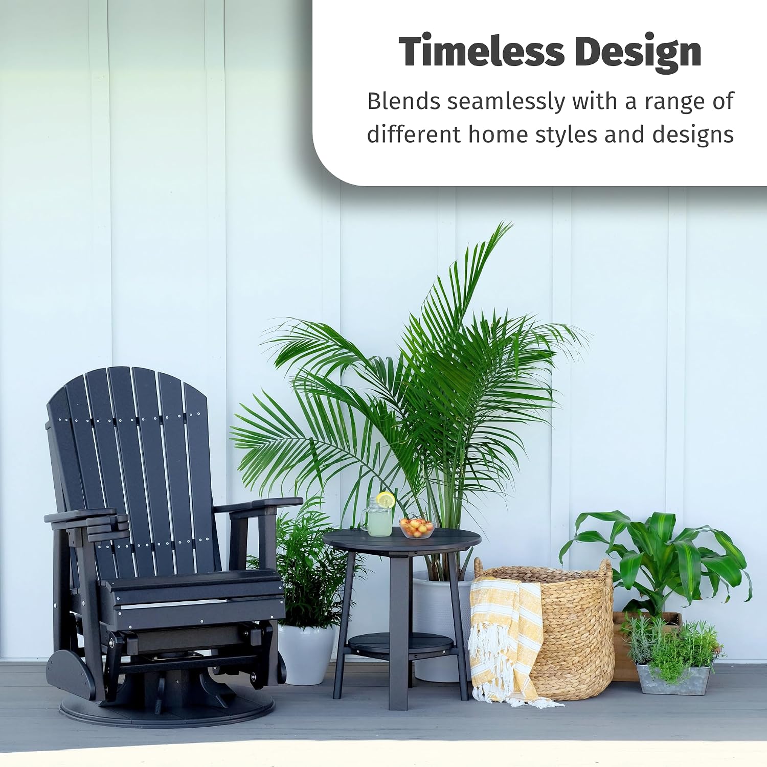 LuxCraft 2' Adirondack Outdoor Swivel Glider Chair, Patio Gliding Rocker, Swiveling Glider Rocking Chair for Outside (Dove Gray & Black)