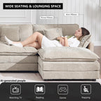 KIVENJAJA 111.5" W L Shaped Modular Cloud Sectional Sofa Couch for Living Room, Comfy Chenille Deep Seat 3 Seater Couch with Ottoman Chaise for Apartment Dorm, Camel
