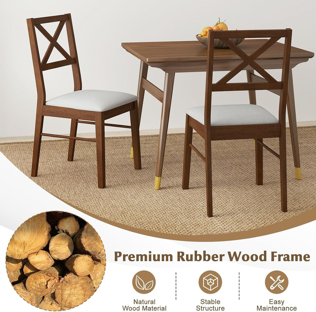 COSTWAY Wood Dining Chairs Set of 2, Upholstered Farmhouse Modern Dining Room Chairs with Backrest and 400LBS Capacity for Kitchen (Brown)