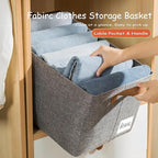 AARAINBOW 4 Pcs Closet Clothes Organizer with Handle, Closet Shelf Fabric Storage Box Steel Frame, Stackable Shelf Storage Baskets Foldable Wardrobe Storage Box for Clothes Toys, 23L (2 Gray 2 Beige)