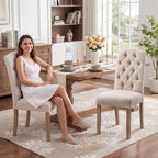Tufted Upholstered Parsons Dining Chair Set Fabric Diner Accent Stylish Modern Kitchen Living Room with Button Sturdy Solid Wood Legs, 2-Pack