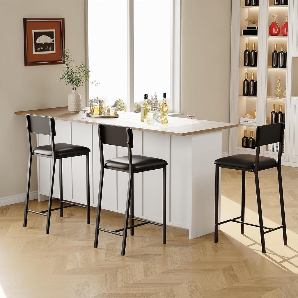 IDEALHOUSE Dining Chairs Set of 2 Upholstered PU Dining Chairs Curved Backrest, Modern Dining Room Chairs Kitchen Chairs with 26IN Metal Legs and Sturdy H-Frame for Home, Bar 330lbs Capacity