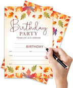 Fall Birthday Invitation Cards with Envelopes Pack of 20 (4"x6") - Leaf Autumn Themed Birthday Party Invitations.(159)