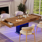 55" Dining Table for 4 to 6 People, Farmhouse Wood Dinner Table with Drawers & Led Lights for Kitchen, Dining Room & Living Room (Oak Brown & Black)