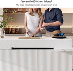 homary Extendable Kitchen Island with Storage 81"-106", White, Wood Top, Stationary Large Kitchen Cabinet with 3 Drawers, Adjustable Shelves & Pull-Out Kitchen Tables for Dining Room