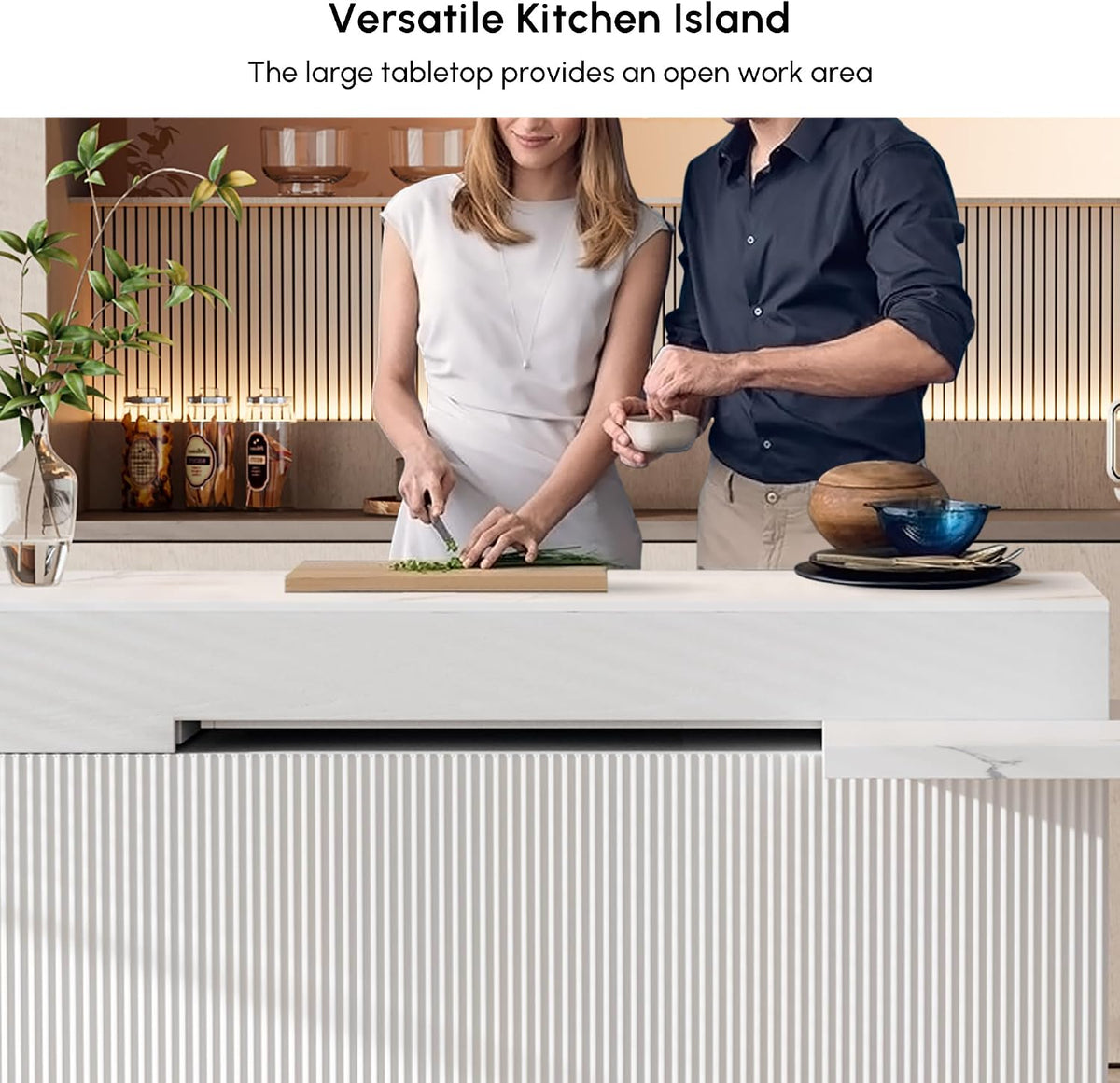 homary Extendable Kitchen Island with Storage 81"-106", White, Wood Top, Stationary Large Kitchen Cabinet with 3 Drawers, Adjustable Shelves & Pull-Out Kitchen Tables for Dining Room