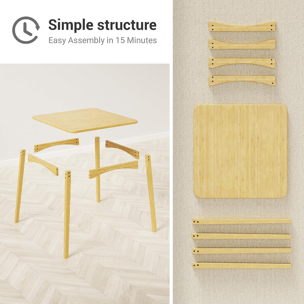 Bamboo Dining Table, Small Kitchen Table for 2, 27.6" Square Dining Tables for Small Space, Easy Assembly, Dinner Table for Dining Room, Living Room, Kitchen, Office(Natural)