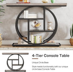 Tribesigns 41.3" Console Table, Industrial 4-Tier Sofa Table Entryway Table with Circle Base, Narrow Wood Accent Tables with Storage Shelves for Living Room, Hallway, Foyer, Gray | Industrial