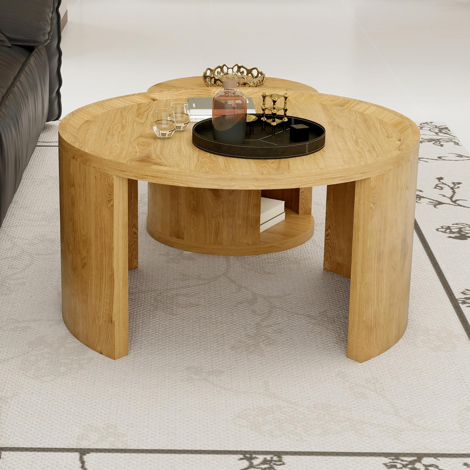 32" Anti-Slip Nesting Tables, Nesting Side Tables with Smooth Wood top, Nesting Coffee Tables with Minimalist Aesthetic for Modern Interior Home Spaces, Natural Wood