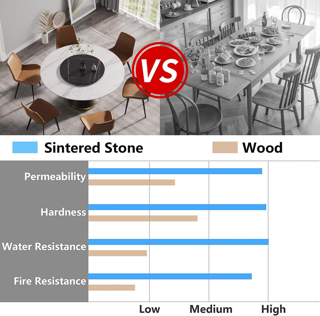 Montary 59” Modern Round Dining Table for 8, Artificial Marble Kitchen Table with Carrara White Sintered Stone Tabletop & Black Gold Lazy Susan, Black Slim Waist Carbon Steel Base