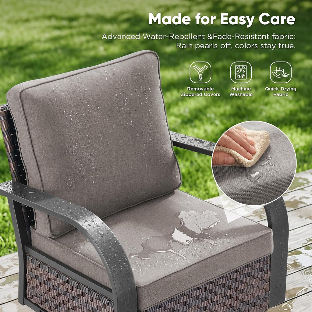 Belord Outdoor Swivel Rocker Patio Chairs of 2, Patio Conversation Glider Set with Wide Metal Armrests, Handwoven Rattan Bistro Set for Backyard, Garden, Luxury Patio Furniture for Indoor (Grey)