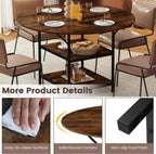 GOFLAME Round Dining Table for 4-6 People, 47” Kitchen Table with 2-Tier Storage Shelves and Heavy-Duty Metal Frame, Industrial Dinner Table for Kitchen, Dining Room, Apartment, Rustic Brown