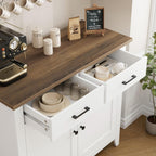 HORSTORS Farmhouse Kitchen Storage Cabinet, Small Buffet, Coffee Bar, White | Buffet Sideboard with 2 Drawers & 2 Doors, 35.8"W Coffee Table, Sapce-saving Kitchen Cabinet for Dining Living Room, Entryway