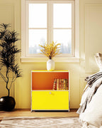 32.5-Inch Flip-Top Storage Cabinet with Detachable Wheels, Metal Side Table and Small Sideboard Cabinet for Living Room, Bedroom, Office, Orange