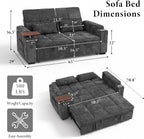 Dreamzie 65'' Convertible Sleeper Sofa Bed with Swivel Side Table, Chenille Pull Out Couch for Living Room, Loveseat Sleeper Couch with Hidden Storage Space | Charging Port | Cup Holders, Grey