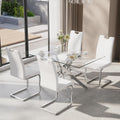 5-Piece Dining Table Set for 4, Modern Rectangular Glass Table with 4 Upholstered Leather Chairs, Space-Saving Dining Room Furniture Table & Chair Sets for Small Spaces&Apartment(White&Silver)