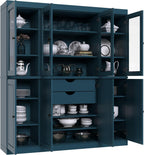 Palace Imports 100% Solid Wood Kitchen Pantry with 2-Drawer Kit, Teal Blue, 65" w x 71.5" h x 15.5" d, Renewable Eco-Friendly Wood, Made in Brazil