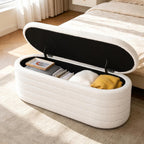 Ottoman with Storage 45.5" Storage Ottoman Bench White | Teddy Upholstered Entryway Bench Hidden Storage, No Assembly, Cozy, for Living Room, Bedroom, Apartment