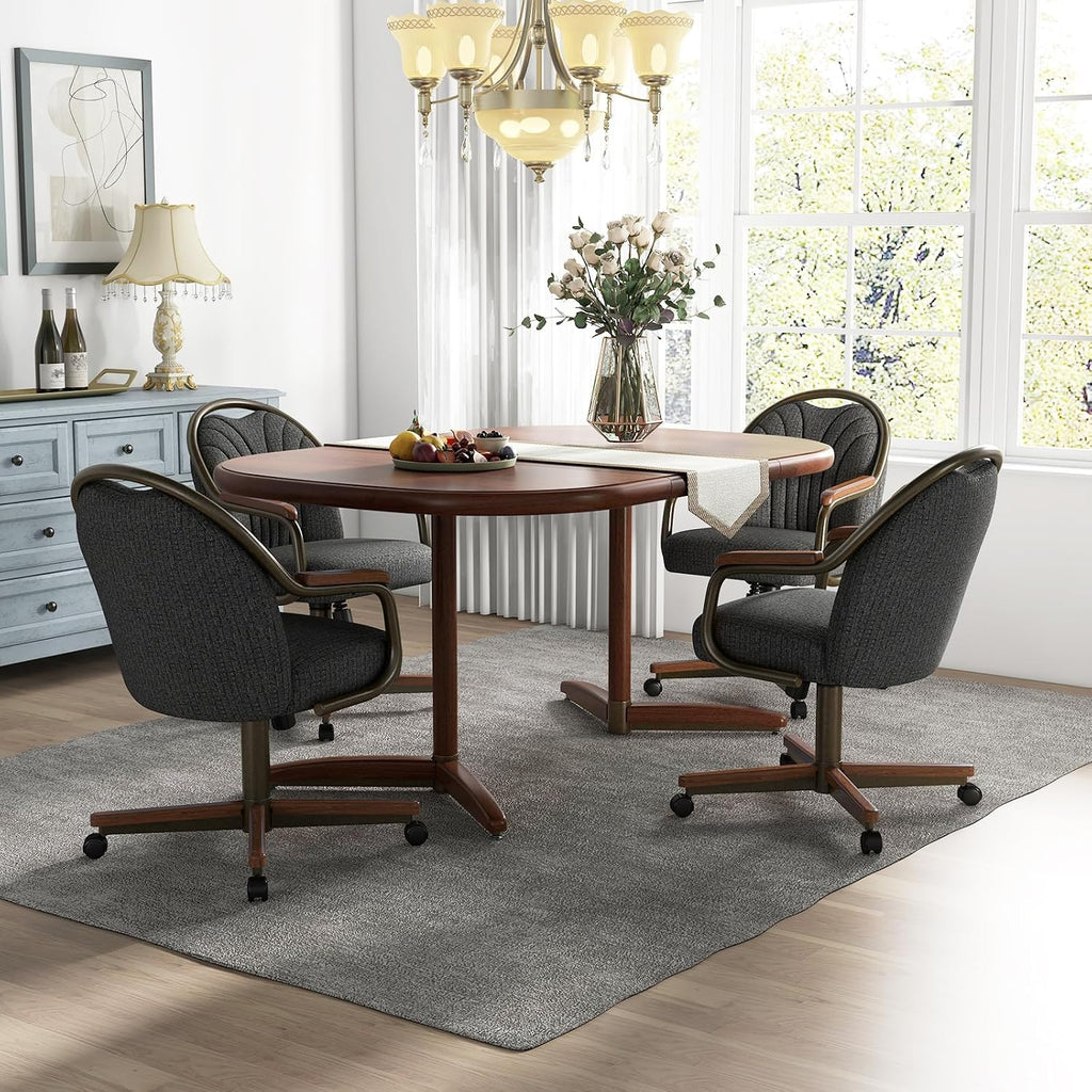 Chromcraft Medina Swivel-Tilt Caster Dining Chair - Walnut - Indigo - 4pc | Ultra‑comfy swivel‑tilt dining chair with soft wheels and sturdy support, perfect for dining rooms and home office use