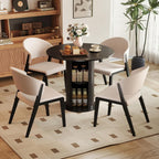 Round Dining Table with Storage,31.5" Modern Storage Kitchen Table for 2-4 People with Curved Sliding Door Fluted Wood Thickened Tabletop for Dining Room/Kitchen/Living Room,Black
