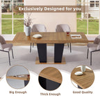 Dining Table Extendable 63 in-79 in for 4-8 Expandable Wood Rectangle with Fluted Base for Dining Room Kitchen Living Room Furniture Brown