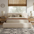 XIAO WEI Queen Cloud Bed Frame, Upholstered Platform Bed Frame with Headboard, 5.9" Thick Fully Padded Frame, Warm Ivory Ribbed Chenille Fabric, Noise-Free, No Box Spring Required, Easy Assembly
