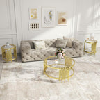 Round Glass Coffee Table Set of 3, Gold and Clear Modern Living Room Table Set, Includes 1 Coffee Table, 2 End Tables, Gold Stainless Steel Base Tempered Glass Top, Luxury Furniture for Home Office