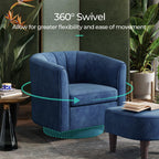 LINSY Large Swivel Accent Chair with Ottoman, Velvet Barrel Chair with Footrest, Modern Upholstered Comfy Reading Chair Armchair for Living Room, Bedroom, Study Room, Office, Blue
