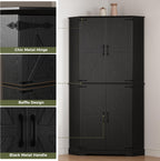 IRONCK Corner Cabinet, 72" Kitchen Pantry Cabinet, 6-Tier Freestanding Farmhouse Pantry with 2 Adjustable Shelves, 240°Swivel Doors, 2 Doors Storage, Spacious Hutch for Kitchen, Living Room, Black
