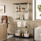 Glass Display Cabinet with 4-Shelf Double Door and Lock, 5mm Tempered Glass