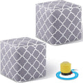Juexica 2 Pack Inflatable Outdoor Ottoman Pouf Waterproof Cube 16" Square Blow up Ottoman Footrest with Handle Outdoor Portable Footstool for Patio Garden Camping or Home Pool(Classic,Grey)
