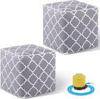 Juexica 2 Pack Inflatable Outdoor Ottoman Pouf Waterproof Cube 16" Square Blow up Ottoman Footrest with Handle Outdoor Portable Footstool for Patio Garden Camping or Home Pool(Classic,Grey)