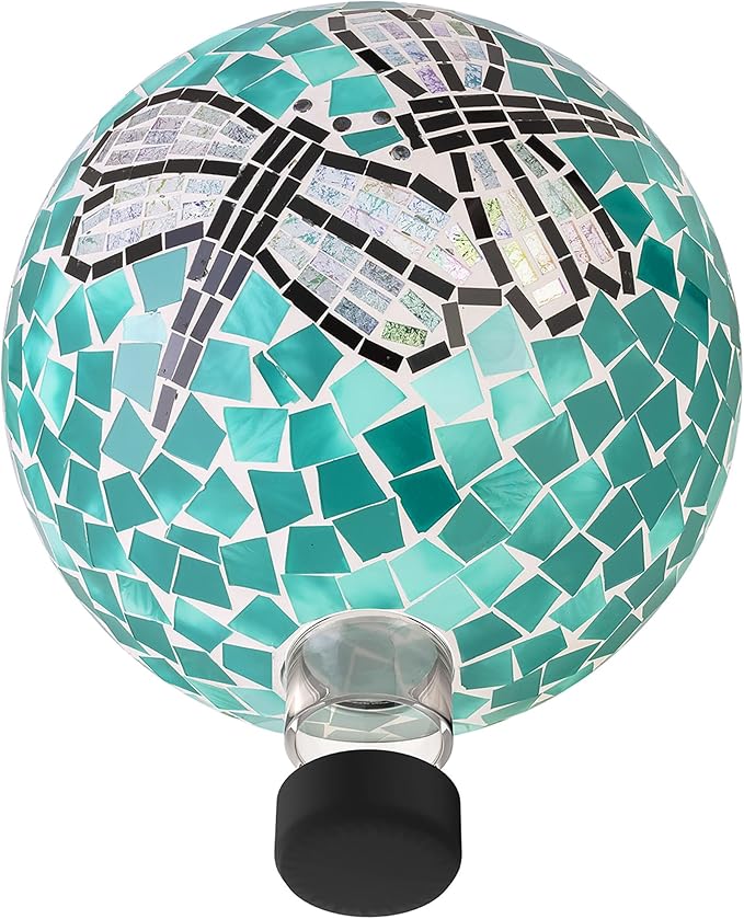 Alpine Corporation HMD194 Outdoor Glass Mosaic Gazing Globe Yard Decoration, 10"Diameter, Dragonfly Duo
