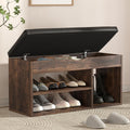Apicizon 31 Inches Storage Bench with Padded Cushion, Shoe Bench with Storage Space, Upholstered Entryway Bench for Living Room, 2-Tier Shoe Rack Organizer, Brown