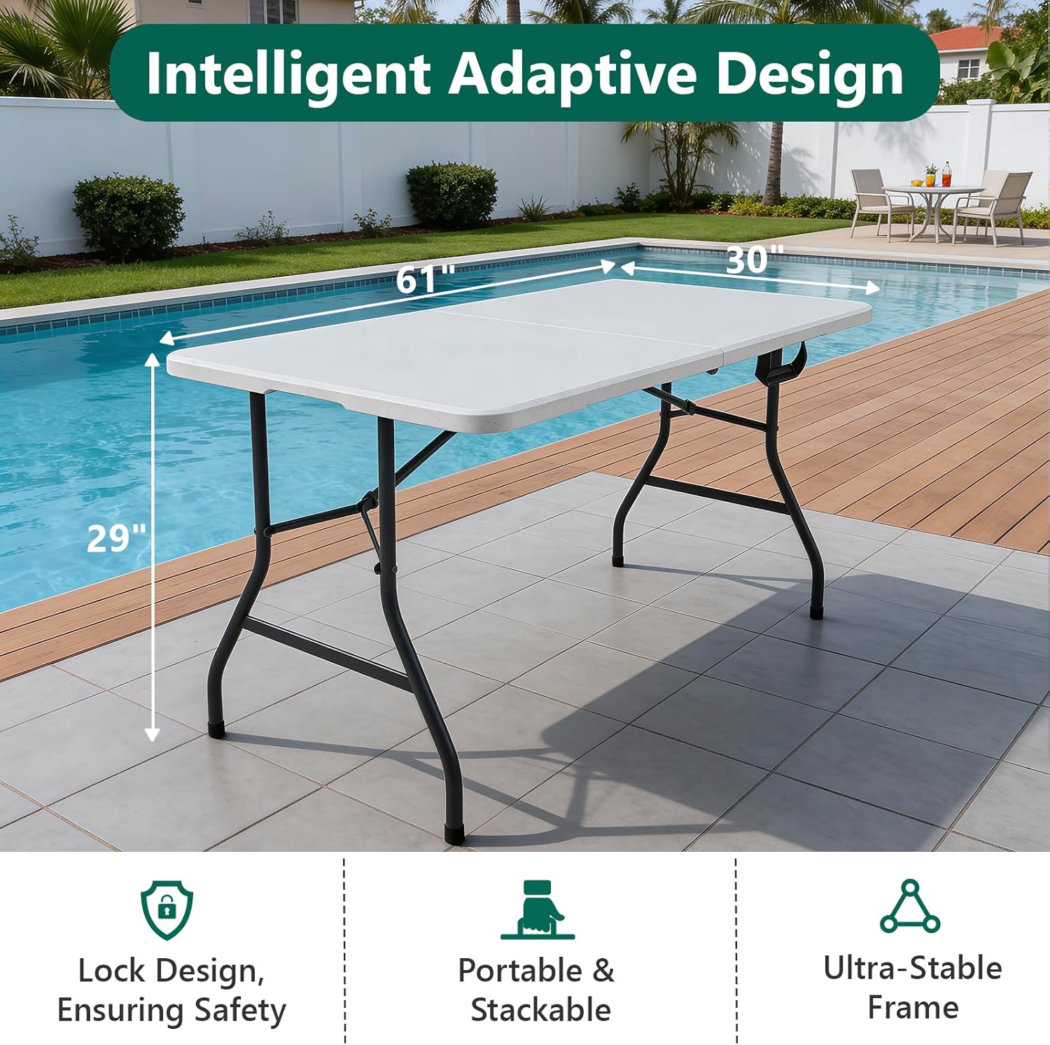 Folding Table 5FT 2 Pack Heavy Duty Plastic Table, Foldable & Portable, Fold-in-Half Utility Tables for Outdoor, Dining, Wedding, Events, Indoor, Picnic, Camping, Party,White