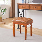 Microfiber Leather Vanity Stool for Makeup,Solid Wood Carvied Vanity Bench Seat,Convertible Piano Stool and Dining Table Chair with Padded Ottoman,Classic Dressing Table Chair for Bedroom