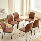 Dining Chairs Set of 6, Brown PU Leather Dining Chairs, Comfortable Upholstered Armless Kitchen Chairs with Black Metal Legs for Living Room, Dining Room, Kitchen