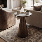 Black Brass Pedestal End Table with White Faux Marble Top, Light Round Side Drink Table for Living Room, Vintage Industrial Metal Stand for Couch & Accent Chairs in Small Spaces