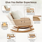 Christopher Knight Home Nadine Patio Rocking Chair, Wicker Rocker, Wood Leg Rocking Chair, PE Rattan Wicker Chair, Rocking Chair with Cushions, Comfort Wicker Rocker for Backyard Balcony Porch, Beige