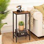 Telephone Table High Sofa Side Table with Adjustable Mesh Shelf Narrow Bedside Table for Office Hallway Living Room Brown
