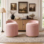 Vanity Chair with Storage Set of 2, 360° Swivel Velvet Makeup Chair with Wave Backrest, Modern Upholstered Round Accent Chair, No Assembly Vanity Stool for Bedroom, Dressing Room & Living Room, Pink