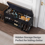 Shoe Bench, Lift Top Shoe Storage Bench, Adjustable Shelf Entryway Bench with Padded Cushion for Entry, Closet, Living Room, Hallway, 2-Tier Shoe Rack Organizer(Black, 35.5“W)