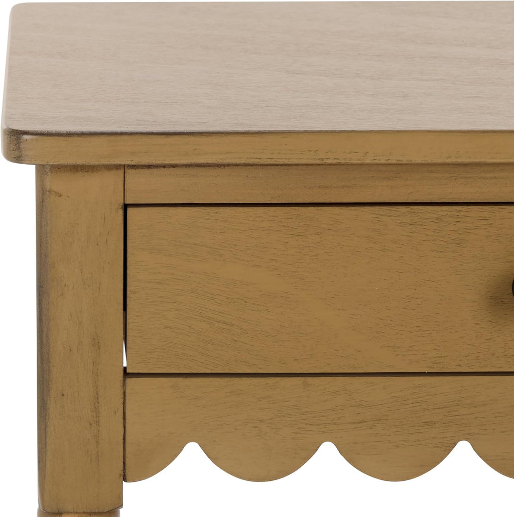 SAFAVIEH Home Collection – Haven Desert Brown Accent Table with Drawer & Shelf, Scalloped Apron Detail, Traditional Side Nightstand (ACC5724C)