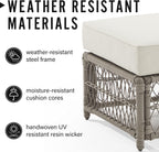 Crosley Furniture Thatcher Wicker Coffee Table and Ottoman Foot Rest for Porch, Deck, Backyard, Driftwood with Creme Cushions