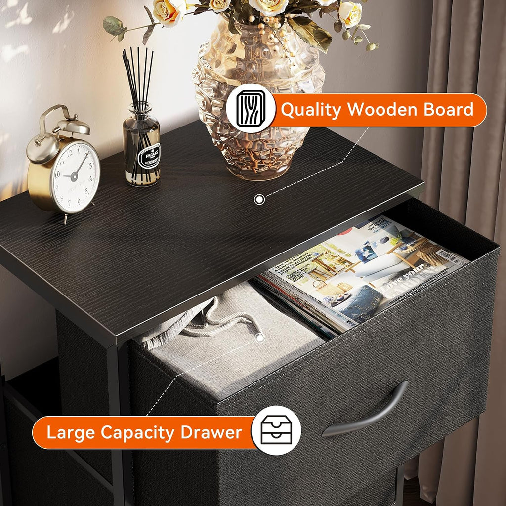 AODK Small Dresser for Bedroom Nightstand with 3 Storage Drawers, Black | Chest of Drawers End Table for Living Room, Closet Dresser with 3 Storage Drawers Organizer Clothes