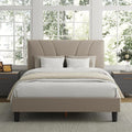 Avenco King Bed Frame, Upholstered Platform Bed Frame with Adjustable Headboard, Wood Slat Support, Easy Assembly, No Box Spring Needed, Beige
