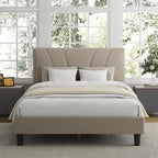Avenco King Bed Frame, Upholstered Platform Bed Frame with Adjustable Headboard, Wood Slat Support, Easy Assembly, No Box Spring Needed, Beige
