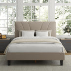 Avenco Queen Bed Frame, Upholstered Platform Queen Size Bed Frame with Adjustable Headboard, Easy Assembly, No Box Spring Needed, Beige