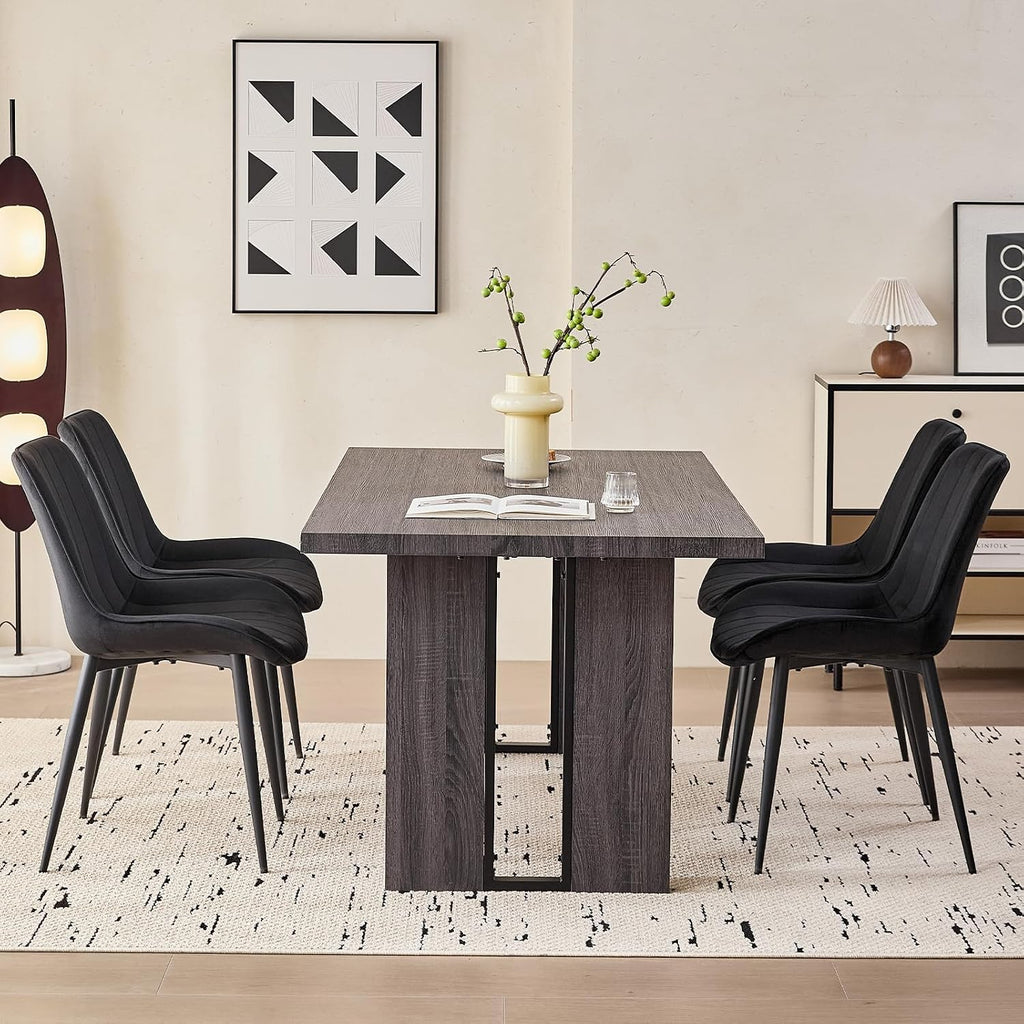 Velvet Dining Chairs Set of 4, Black Modern Upholstered Armless Kitchen Chairs with Metal Legs for Bedroom Living Room